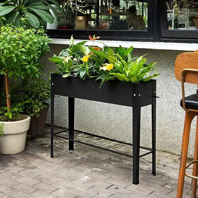 Piksedo Raised Garden Bed, Elevated Planter Metal Plant Box with Legs Standing Garden Stand Drainage Holes Frosted Black by GreenHaven Gardens