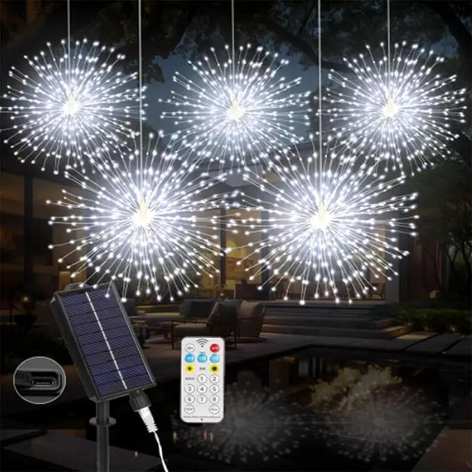 Solar Firework Lights Outdoor, 1000 LED Starburst Light Outdoor with USB Rechargerable, 8 Modes Waterproof Solar Hanging Lights for Gazebo Yard Party Wedding Decorations (White, 1000 LED) by GreenHaven Gardens