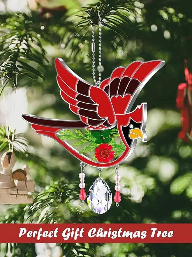 KY&BOSAM Cardinal Suncatcher Crystal Had Painted Glass Sun catchers Hangings for Windows Ornament with Pressed Real Flower and Heart Charm Birthday Gifts for Women Mom Mother's Day Christmas Mom Gifts by GreenHaven Gardens