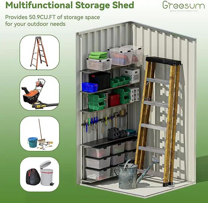 Greesum 3×3FT Outdoor Storage Shed, Metal Sheds with Sloping Roof and Lockable Single Door, Steel Tool Shed for Backyard, Bike, Patio, Garage, Lawn, Black by GreenHaven Gardens