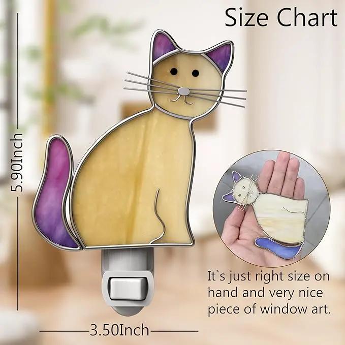 KY&BOSAM Cat Night Light Stained Glass Yellow Plug in Nightlight Decorative Wall Night Lights 7 Watt Bulb Accent Lite Night Memorial Gifts Pet Lost Sympathy Thoughtful Dogs and Cats Remembrance Decor by GreenHaven Gardens