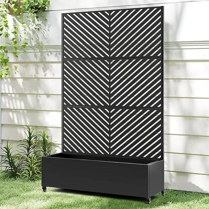 Raised Garden Bed with Trellis and Wheels,73"x47"x16" Metal Raised Garden Bed,Black Parallel Metal Planter with Climbing Trellis for Vines & Vegetables by GreenHaven Gardens