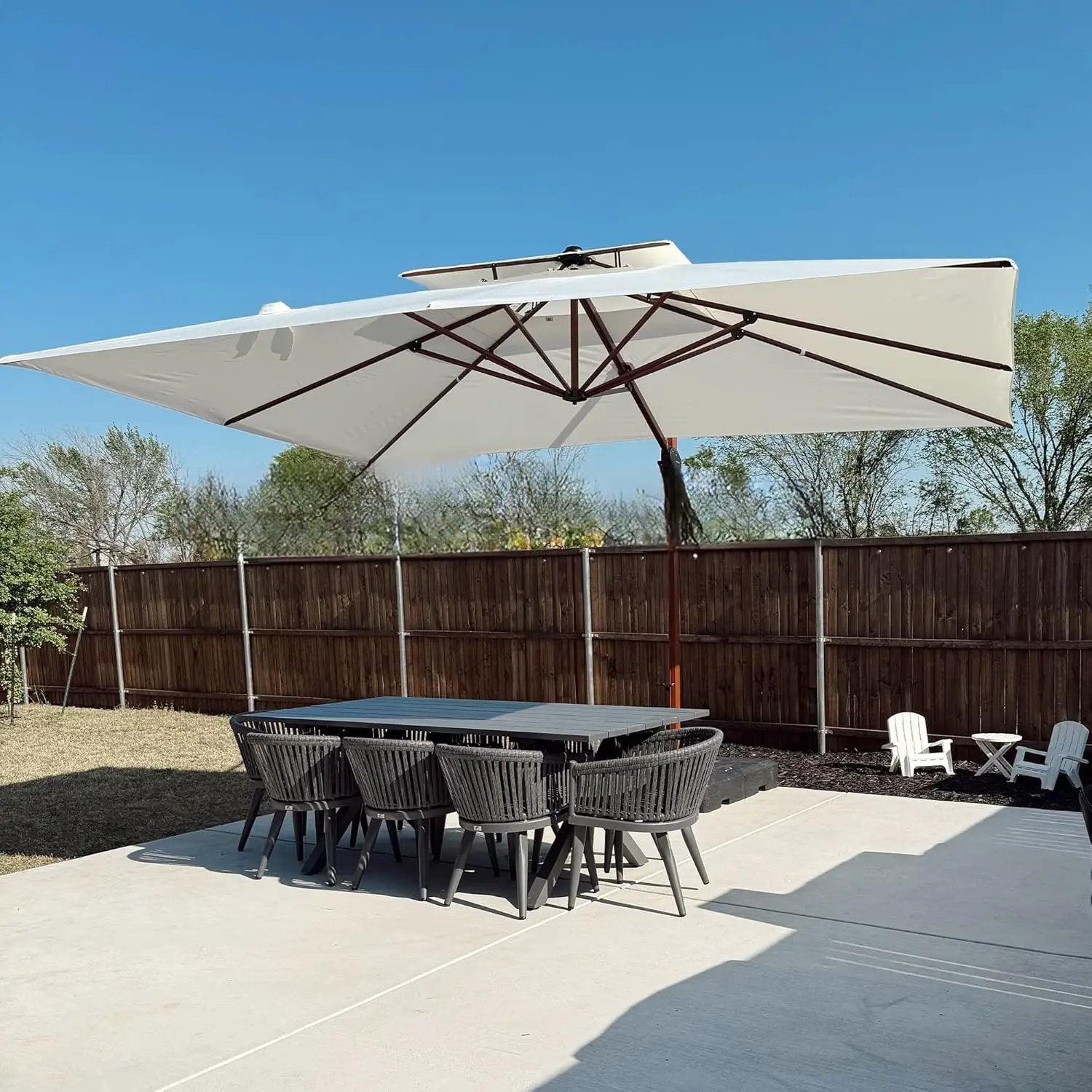PURPLE LEAF 10' X 13' Double Top Deluxe Wood Pattern Rectangle Patio Umbrella Offset Hanging Umbrella Outdoor Market Umbrella Garden Umbrella, Cream by GreenHaven Gardens