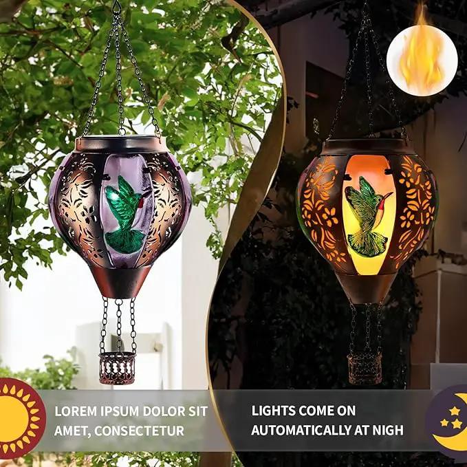 Hot Air Balloon Solar Lantern Outdoor - Flame Hanging Solar Light Waterproof Lanterns for Patio Garden Yard Farmhouse Decor, Great Gift(Hummingbird 2) by GreenHaven Gardens