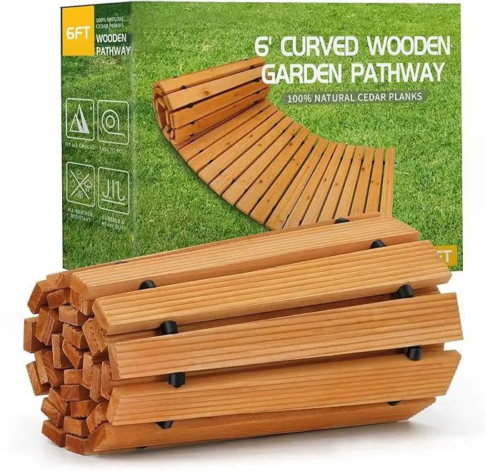RELIANCER 6' Wooden Garden Pathway,Outdoor Roll Out Cedar Curved Walkway,Patio Path Decorative Garden Boardwalk Walkways,Weather-Resistant Roll Up Beach Wood Road Floor,Wedding Party Pathways by GreenHaven Gardens