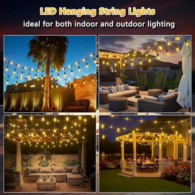 Outdoor String Fairy Lights, 48ft Dimmable Patio Lights with 15+1 S14 Retro Edison Bulbs & 144 Fairy Rope, IP65 Waterproof, LED Outside Hanging Light for Party Backyard Bistro, 7 Strands Connectable by GreenHaven Gardens