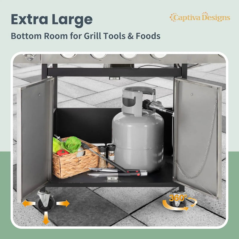 Captiva Designs 4-Burner Propane Gas BBQ Grill with Side Burner & Porcelain-Enameled Cast Iron Grates, 42,000 BTU Output Stainless Steel Grill for Outdoor Cooking Kitchen and Patio Backyard Barbecue by GreenHaven Gardens