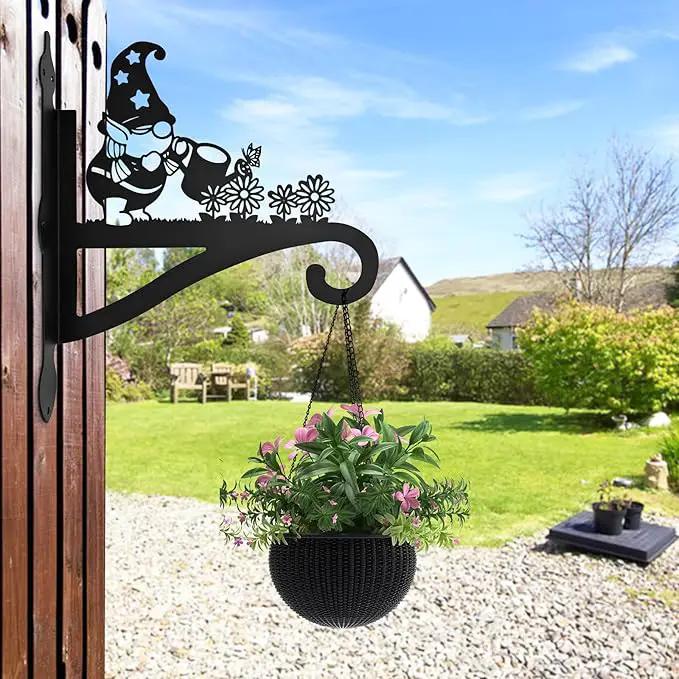 Christmas Plant Hangers Outdoor Iron Heavy Duty Ornamental Gnome Silhouette Wall Mounted Hanging Plant Bracket for Flower Pot Lantern Bird Feeder Wind Chimes Christmas Decoration by GreenHaven Gardens
