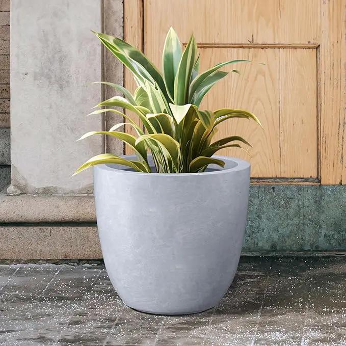Kante 18 Inch Dia Round Concrete Planter, Indoor Outdoor Large Plant Pot with Drainage Hole and Rubber Plug for Home Patio Garden, Slate Gray by GreenHaven Gardens
