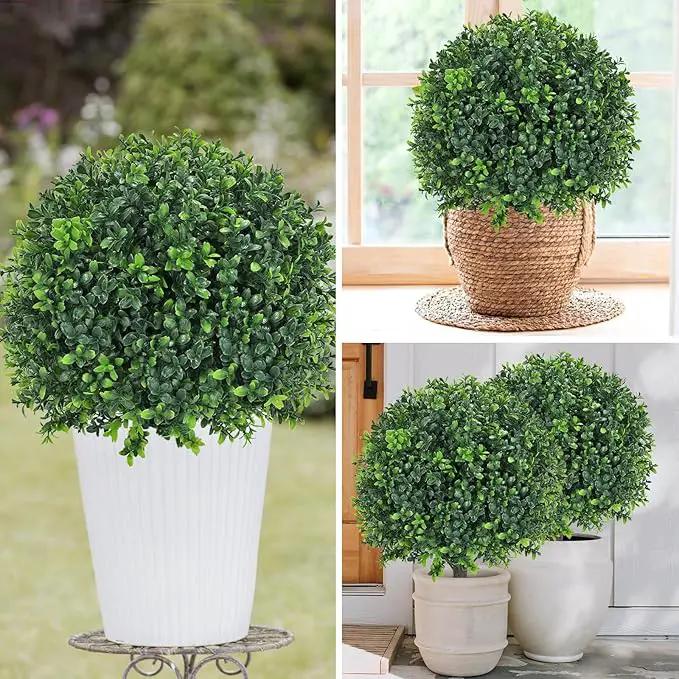 Artificial Boxwood Topiary Ball Tree 24" with Ground Spike, Set of 2 Artificial Boxwood Bushes for Faux Shrubs, Fake Evergreen Faux Plant for Indoor Outdoor Porch Garden- UV Resistant – Fade-Proof by GreenHaven Gardens