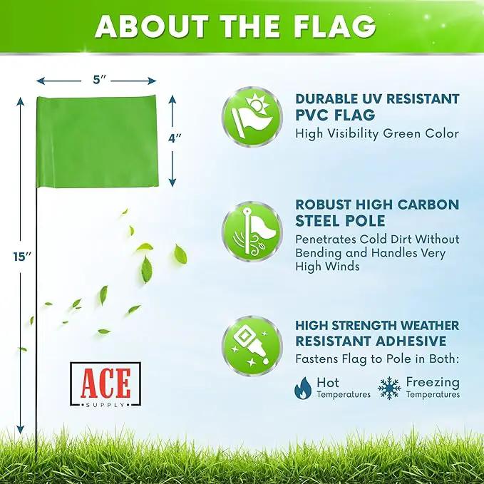 Green Marking Flags 100 Pack - 4x5x15 Inch Green Flags for Yard - Markers For Lawn, Irrigation, Landscaping, Survey & Sprinkler Head Marking by GreenHaven Gardens