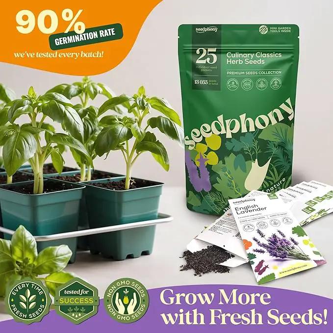 25 Culinary Classic Herb Seeds Variety Pack - 13,055+ Non-GMO Heirloom Herbs Seeds for Planting Indoor & Outdoor: Lavender, Rosemary, Dill, Mint, Catnip, Basil - Gardening Seeds Packets by GreenHaven Gardens