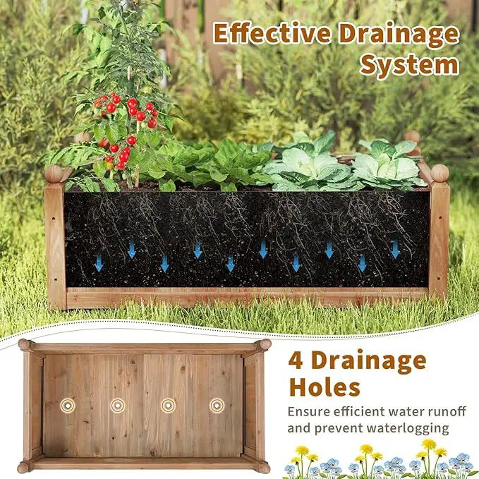 HAPPYGRILL Wood Raised Garden Bed, 46” x 24” x 16” Rectangular Flower Box w/Drainage Holes for Growing Vegetables, Flowers, Herbs, Outdoor Planter Box for Backyard Garden Lawn by GreenHaven Gardens