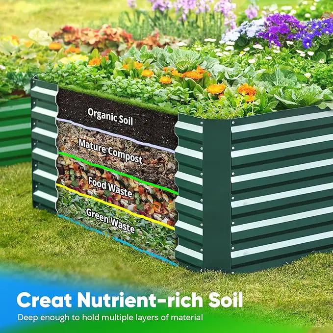 Quictent Galvanized Raised Garden Bed Metal Planter Box Bottomless for Backyard Outdoor, Include 1 pc Tomato Cage, Dark Green, 6x3x2 Ft by GreenHaven Gardens