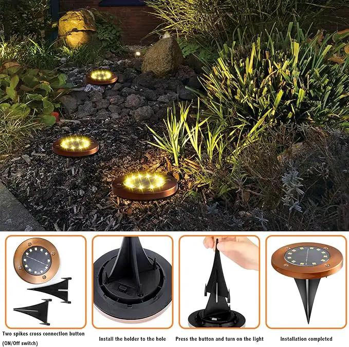 Solar Ground Lights Outdoor Waterproof Flat Garden Solar Disk Lights Floor 12 LED 8 Pack for Garden Patio Pathway Landscape Driveway Yard Path Decor by GreenHaven Gardens
