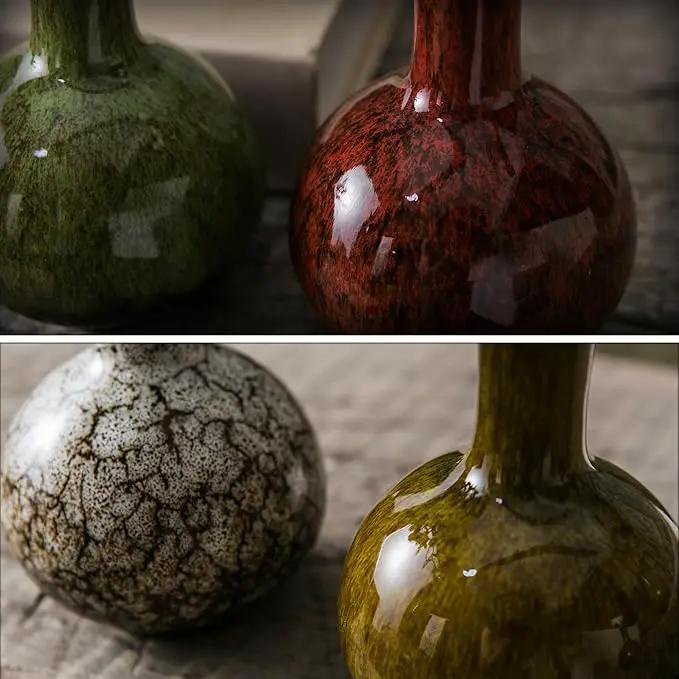 JOJUNO Glazed Rustic Bud Vase Set of 4 - Small Ceramic Mini Pottery Vases in White, Yellow, Green, Red - Ideal for Fresh & Dried Flowers - Modern Farmhouse Décor for Living Room, Shelves, Dining Table by GreenHaven Gardens