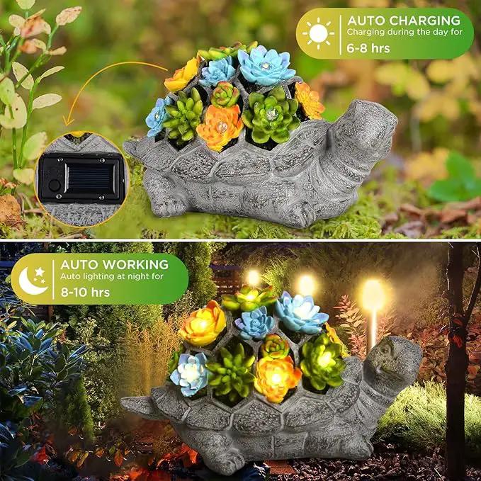 SIX FOXES Solar Garden Outdoor Statues Turtle with Succulent LED Lights - Large Size XXL(10.2×4.3×5.9 inches), Gifts for Mothers Day Mom Gifts for Women Grandma Wife by GreenHaven Gardens