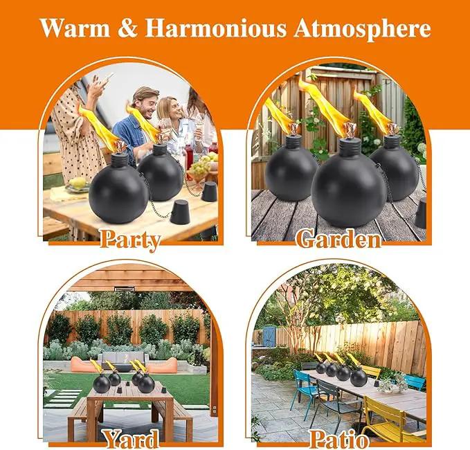 4 Pack Citronella Tabletop Torches, 25 oz Table Top Torches for Outdoor, Metal Oil Burner Candles, Garden Torches with Fiberglass Wick for Yard, Patio, Deck, Garden, Party, Landscape. by GreenHaven Gardens