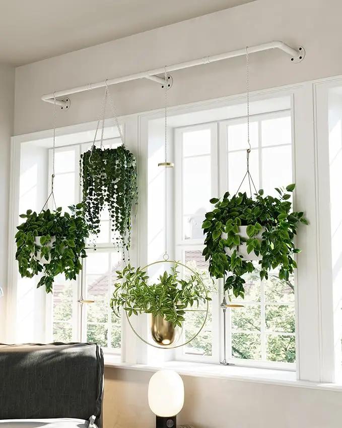 Plant Hanger Indoor, Hanging Planters for Indoor Plants with 6 Hanging Chains, Wall Plant Hanging Rod for Window Ceiling, 65 Inch, Metal/White… by GreenHaven Gardens