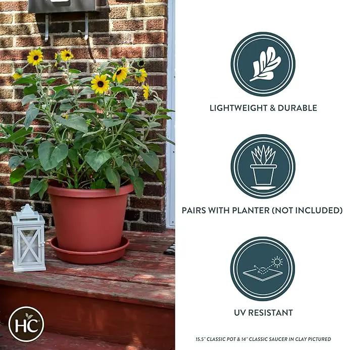 The HC Companies 10 Inch Round Plastic Classic Plant Saucer - Indoor Outdoor Plant Trays for Pots - 10.75"x10.75"x1.75" Sandstone by GreenHaven Gardens