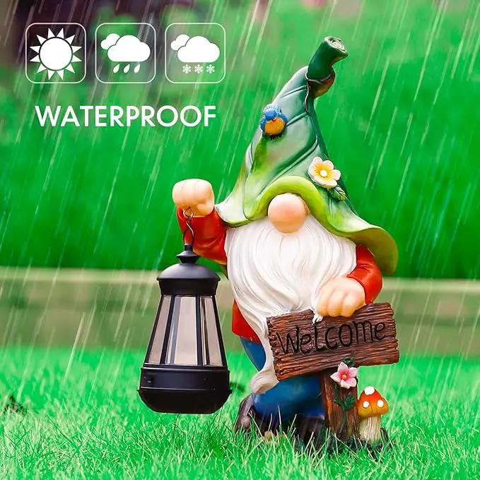 Garden Gnome Statue, Resin Figurine with Bright Solar Lantern Lights and Welcome Sign, Outdoor Solar-Powered Illumination Yard Art Decorations for Indoor Outdoor Patio Lawn Garden Room by GreenHaven Gardens