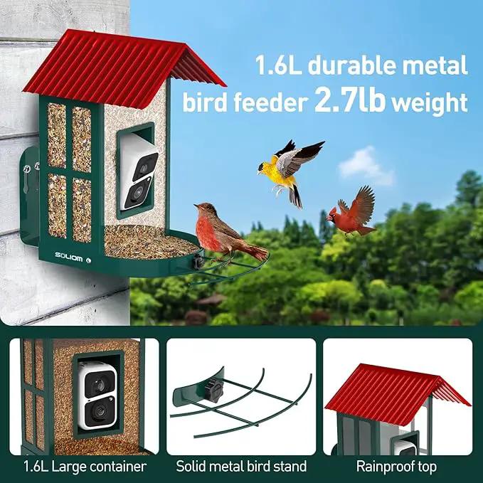 SOLIOM Solar Bird Feeder with Camera for Outdoors - AI Smart Birdhouse, 2K Live View & Instant Alerts, Squirrel Proof - Perfect Bird Watching Gift (Red) by GreenHaven Gardens