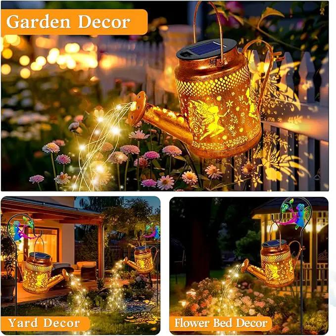 Solar Lanterns Outdoor Waterproof,Metal Watering Can Garden Decor,Fairy Hanging Solar Path Lights Yard Art,Outside Patio Decorations Gardening Birthday Gifts for Mom Grandma Women（with Shepherd Hook） by GreenHaven Gardens
