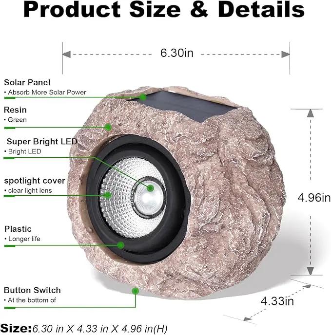 Outdoor Solar Rock Light, Waterproof LED Solar Spotlight, Garden Landscape Lights, Decorative Garden Rock Lights for Paths, Sidewalks, Patio and Landscaping - 4 Pack by GreenHaven Gardens