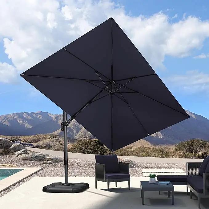 PURPLE LEAF 8.2' X 11.5' Tilting Patio Umbrella with Base Outdoor Cantilever Swivel Rectangle Umbrella Aluminum Offset Umbrella with 360-degree Rotation for Garden Deck Pool Patio Navy by GreenHaven Gardens