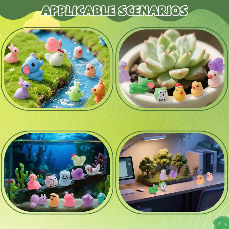 150 PCS Luminous Mini Resin Animals, Glow in The Dark Fairy Garden Decor, Mini Ducks Frogs Turtles Figurines for Aquarium, Terrarium, Slime Charms & Potted Plant Landscape Decoration by GreenHaven Gardens