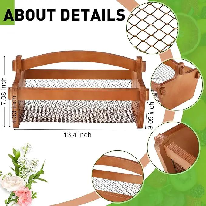 Garden Harvest Basket Mesh Storage with Handle Versatile Gardening Fruits Vegetables Gathering Basket Garden Supply Gardener Gift Spring for Washing Holding(Brown,13.4in) by GreenHaven Gardens
