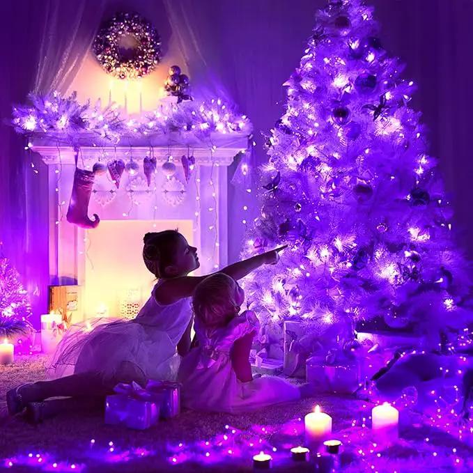 JMEXSUSS 4 Pack Purple Solar String Lights Outdoor Waterproof, 100 LED 33ft Purple Solar Fairy Lights, 8 Modes Copper Wire Christmas Light for Halloween Christmas Garden Yard Tree Decor by GreenHaven Gardens