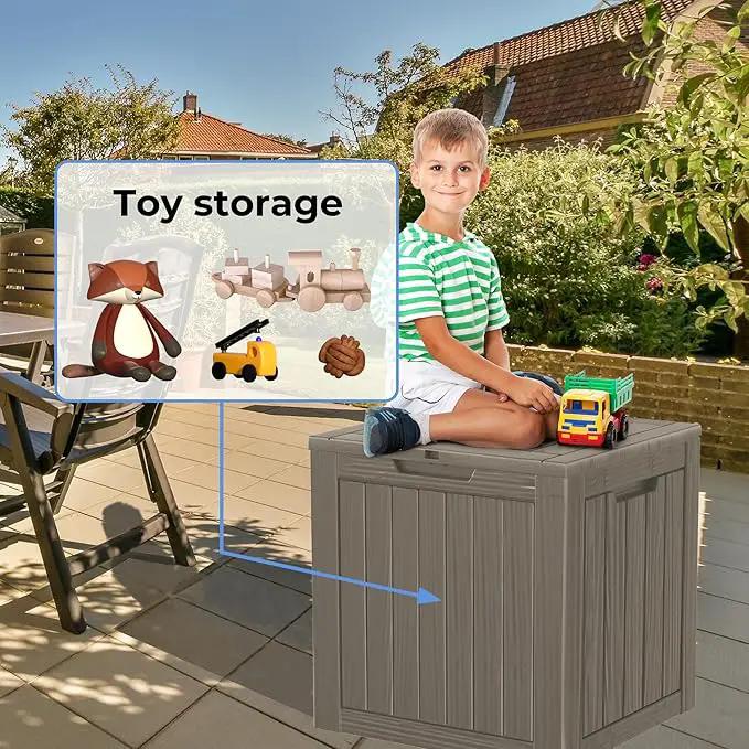 30 Gallon Waterproof Deck Boxes for Outdoor - Compact Resin Patio Storage Boxes, Pool Storage Bin with Lock for Cushions & Tools, UV-Resistant, Slate Grey by GreenHaven Gardens