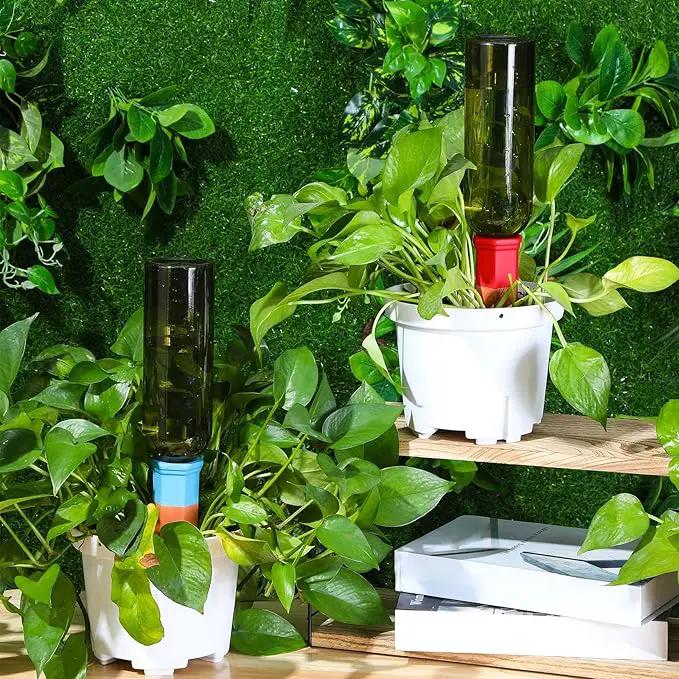 12 Set Plant Watering Devices Include Terracotta Self Watering Spikes and 26 oz Plastic Bottles, Slow Release Vacation Insert Automatic Plant Waterer Device (Green and Mixed Color) by GreenHaven Gardens