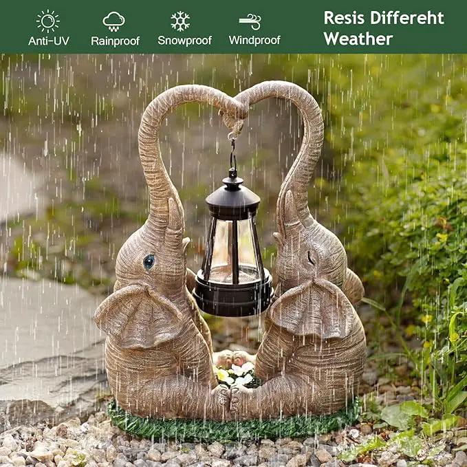Elephant Statue Easter Garden Decor with LED Solar Lights-Set of 2 Good Luck Elephant Outdoor Statue Christmas Decorations for Yard Patio,Porch,Home -Mothers Day Gifts for Women, Mom, Grandma by GreenHaven Gardens