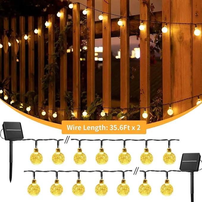 Solar String Lights Outdoor Waterproof, 2 Pack 60 LED 36.5 FT Each, Crystal Globe Lights with 8 Lighting Modes, Solar Powered Patio Lights for Garden Yard Porch Wedding Party Decor (Warm White) by GreenHaven Gardens