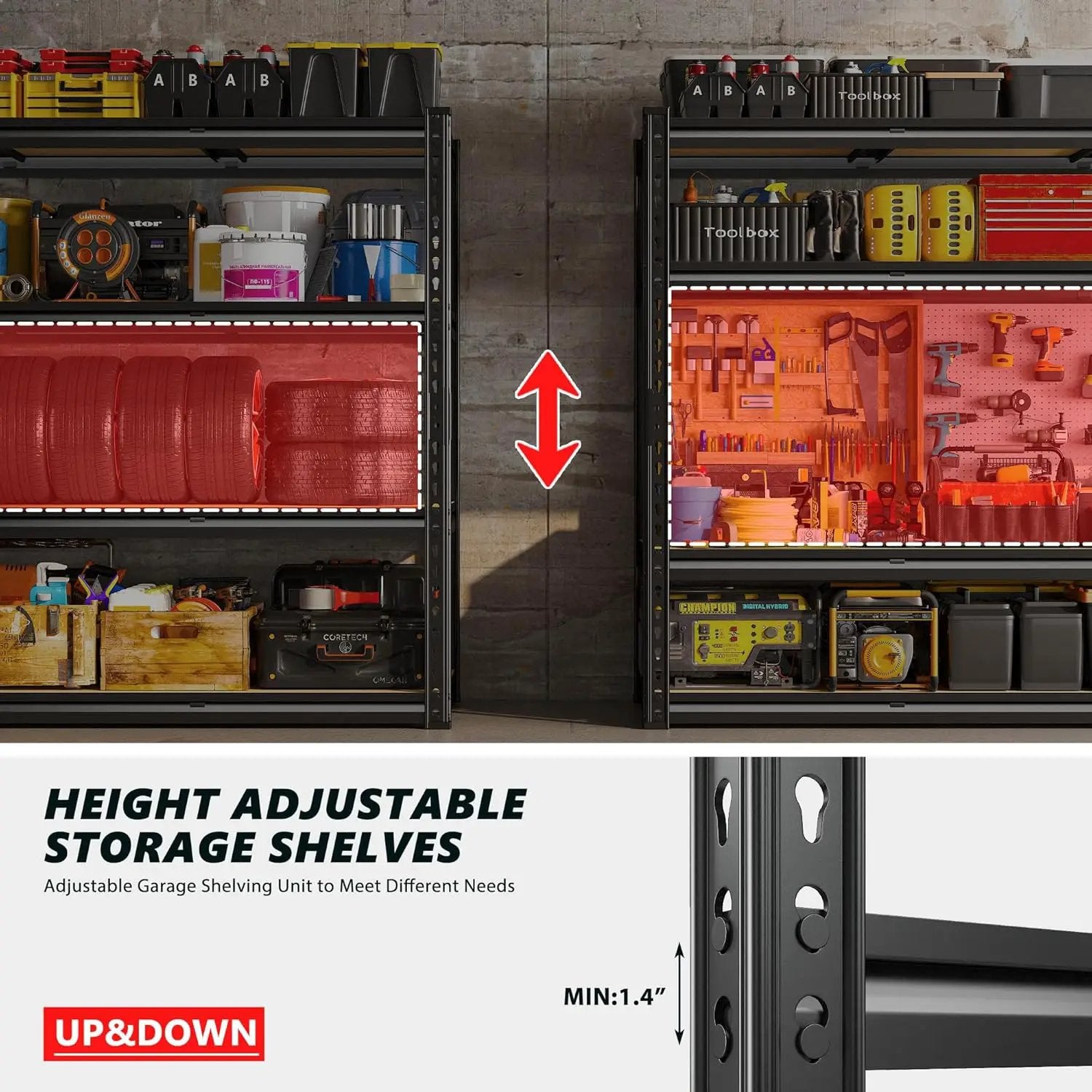 REIBII 48" W Garage Shelving Heavy Duty, 2000LBS Storage Shelves, 4 Tier Adjustable Metal Shelves for Garage Shelving Sturdy Industrial Shelf, Easy Assemble, 48" W x 60" H x 18" D by GreenHaven Gardens