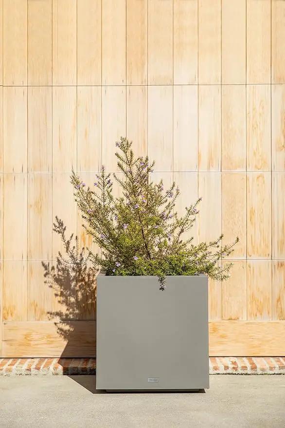 Veradek Block Series Cube Plastic Planter - Large Square Planter for Indoor or Outdoor Patio/Garden | Durable All-Weather Use with Drainage Holes | Modern Décor for Tall Plants, Trees, Flowers by GreenHaven Gardens