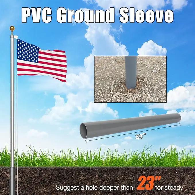 NELXINJO 20FT Sectional Flag Pole Kit, Heavy Duty Aluminum Outdoor In-Ground Flagpole, Gold Ball Top, 3x5 USA Flag for Residential commercial Outdoor Garden(20FT, Silver) by GreenHaven Gardens