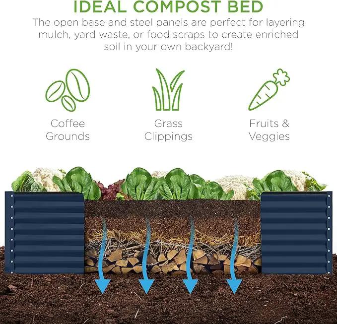 Best Choice Products 8x4x2ft Outdoor Metal Raised Garden Bed, Deep Root Planter Box for Vegetables, Flowers, Herbs, and Succulents w/ 478 Gallon Capacity - Navy by GreenHaven Gardens