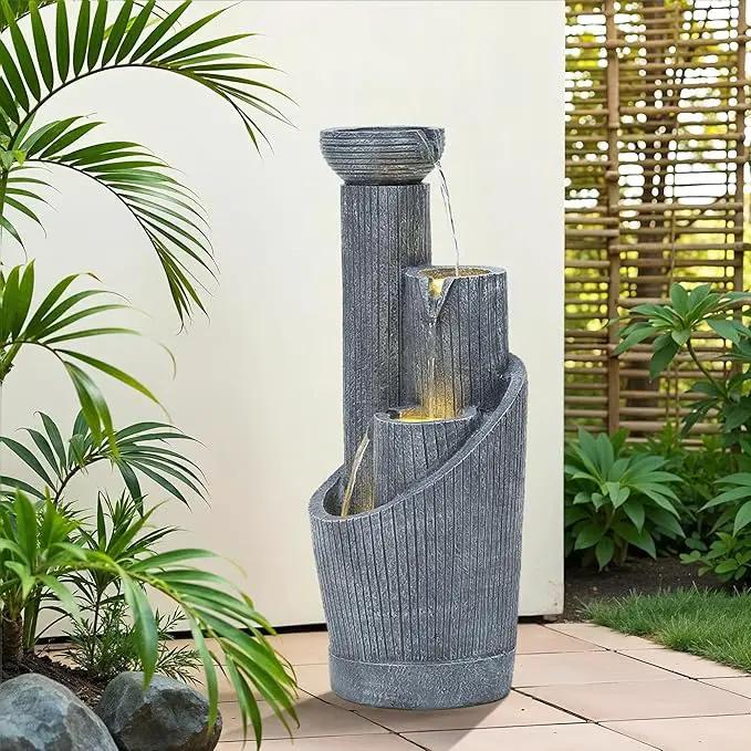 31" Modern Outdoor Water Fountain with LED Lights, 5-Tier Twist Pedestal Bowl Garden Fountain, Cascading Waterfall for Relaxing Garden, Patio, Backyard, Deck, Porch or Home Decor by GreenHaven Gardens