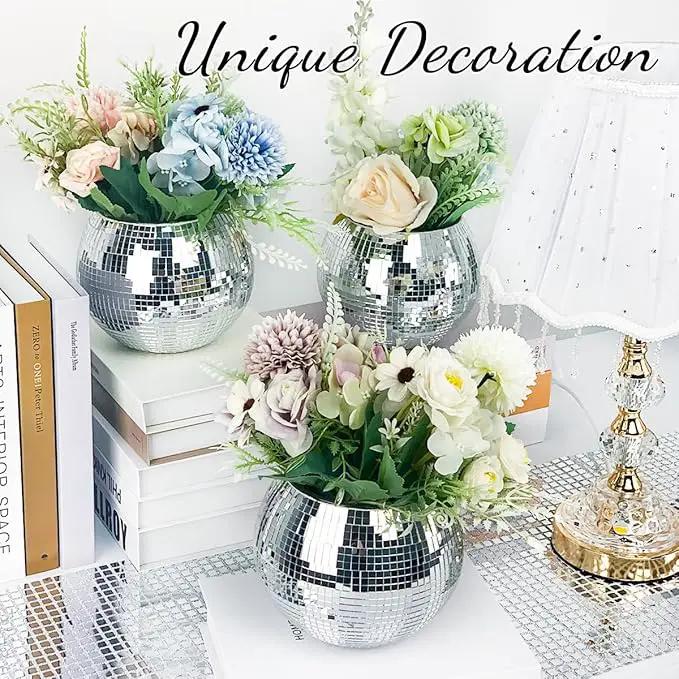 2 Pcs Disco Ball Vase, 5 x 6 Inch Mirrored Disco Ball Planters Perfect for Decorative Living Room, Bedroom, Dining Table, Wedding, Party, Birthday by GreenHaven Gardens
