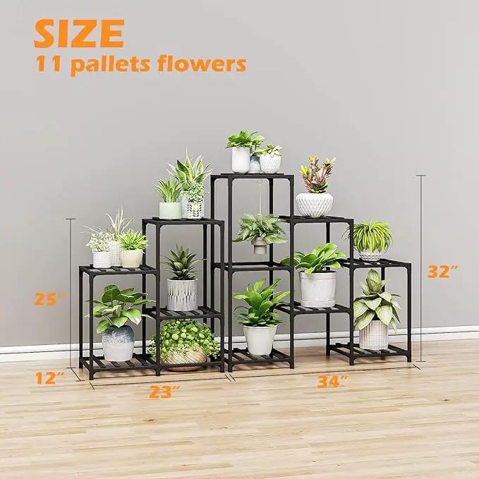 Bamworld Outdoor Plant Stand Indoor Black Corner Shelf 5-Tier 11 Potted Flower Shelves Wooden Garden Wood Plant Holder Rack for Living Room Lawn Window by GreenHaven Gardens