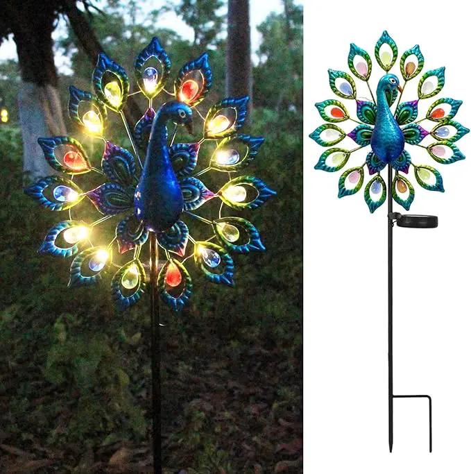 Outdoor Wind Spinner, Solar Garden Lights Metal Peacock Garden Decor,Solar Stake Lights Decorative for Patio Pathway Yard Decoration Mothers Day Ideal Gifts（Peacock Opens its Tail） by GreenHaven Gardens