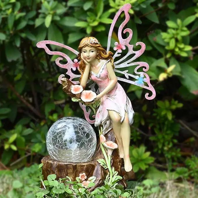 Garden Fairy Statue Outdoor Decor-Solar Flower Fairy Figurines-Garden Fairies Statues Decoration for Outside Lawn Yard Patio,Garden Ornament Gift,Tall 11.8 Inches by GreenHaven Gardens