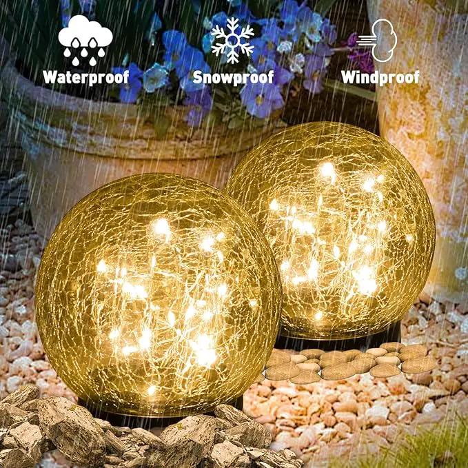 Solar Lights Outdoor Garden Decorative - 2 Pack Solar Globe Lights Upgrade Waterproof with 30 LEDs Cracked Glass Ball Lights for Yard Patio Pathway Lawn Outside Decor (4.73") Warm White by GreenHaven Gardens