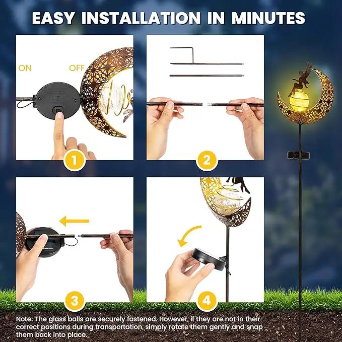 Fairy Moon Solar Lights Outdoor Garden Stakes, Waterproof Metal Decor Gifts for Women Mom, Art Moon Sculpture for Yard, Patio, Garden, Porch, 1 Pack by GreenHaven Gardens