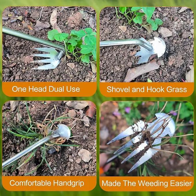 Amposei Weeding Artifact Uprooting Weeding Tool, Multifunctional Weeder, Hand Weeder Tool, Stand Up Weed Puller Tool with Handle for Garden Yard Farm Weed Removal (11in, Wood Handle) by GreenHaven Gardens