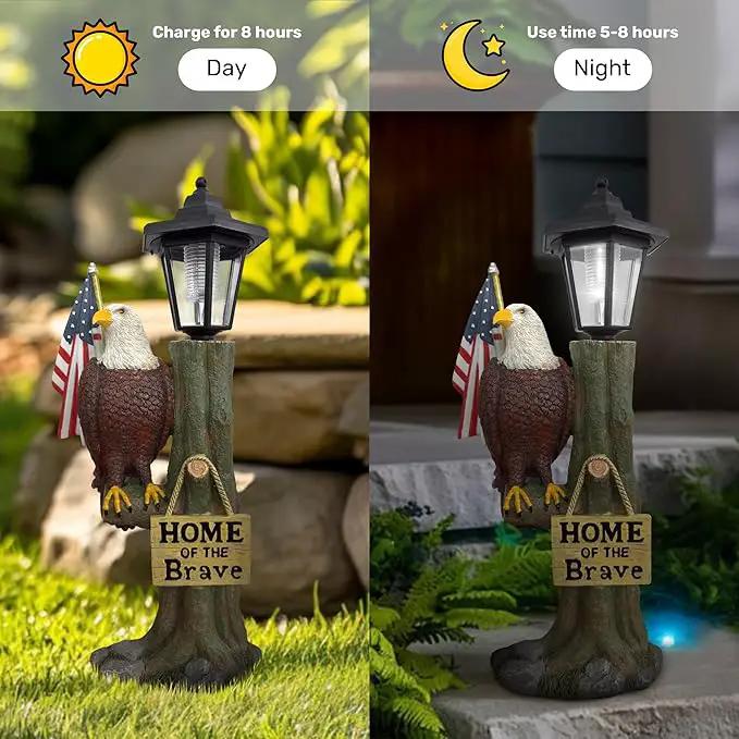 14x6 Inch Eagle Outdoor Solar Statue, Home of The Brave Outdoor Decorative Sculpture, Garden Decoration Outdoor Waterproof, Eagle Statue with American Flag for Patios, Yards, and Gardens by GreenHaven Gardens