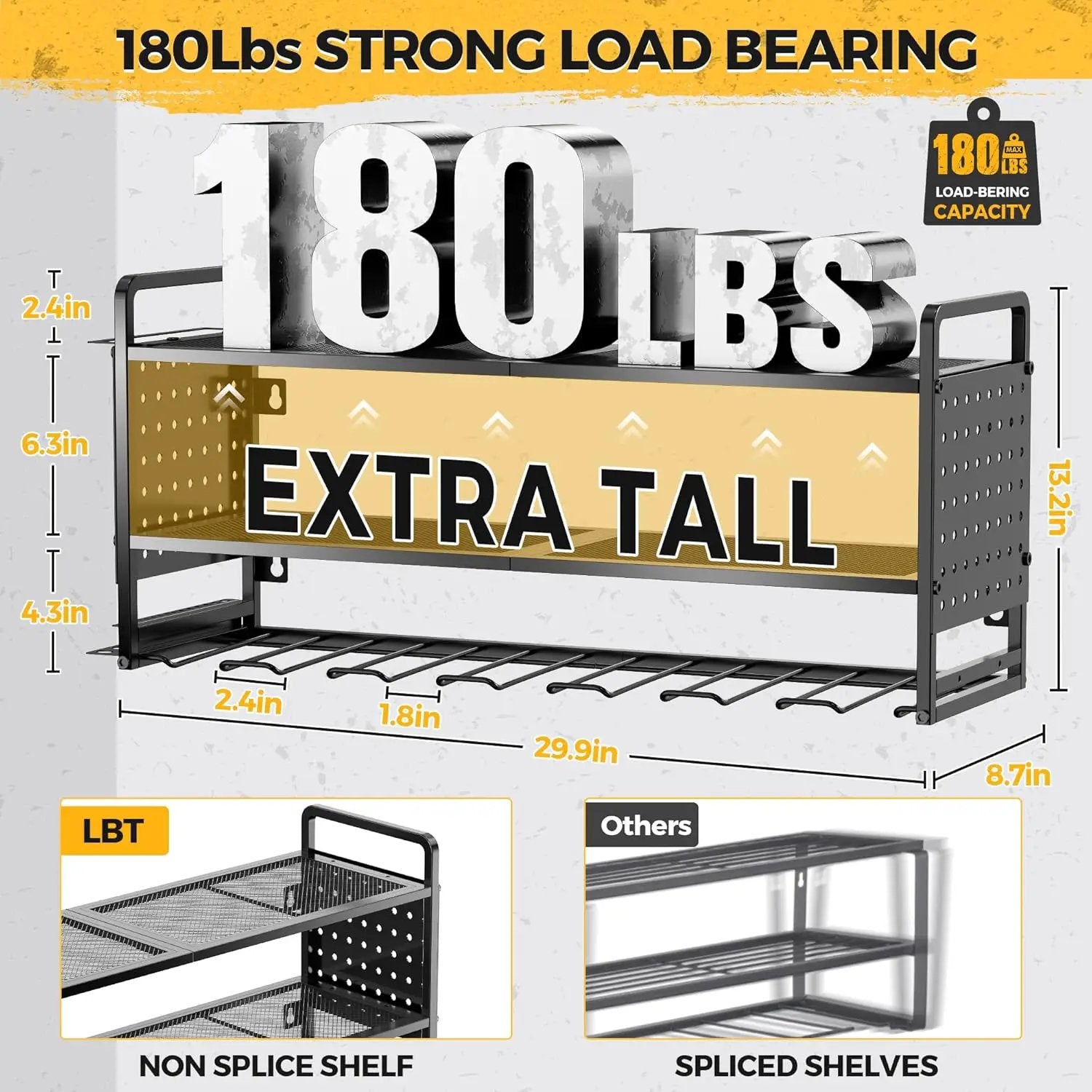 LBT Large Power Tool Organizer Wall Mount with Pegboard, Heightening Garage Power Tool Storage with 7 Cordless Drill Holder, Heavy Duty Metal Tool Shelf Battery Storage, Gifts For Men Father Husband by GreenHaven Gardens